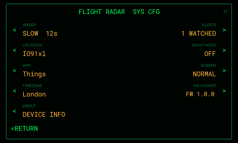 The FlightRadar settings menu